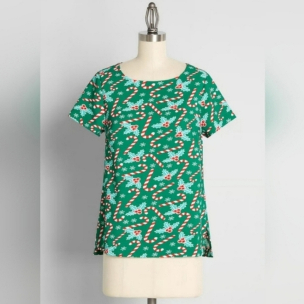 NWT Modcloth Candy Cane Silky Crepe Blouse